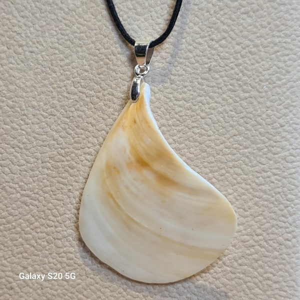 A drop shaped shell pendant.